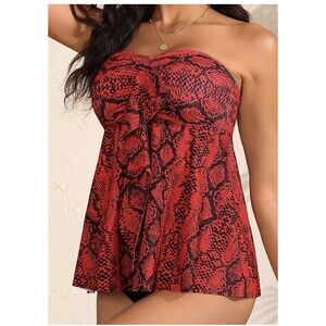 ROSEWE Two Piece Tankini Bathing Suit Halter Flyaway Swimsuit snake skin red XL